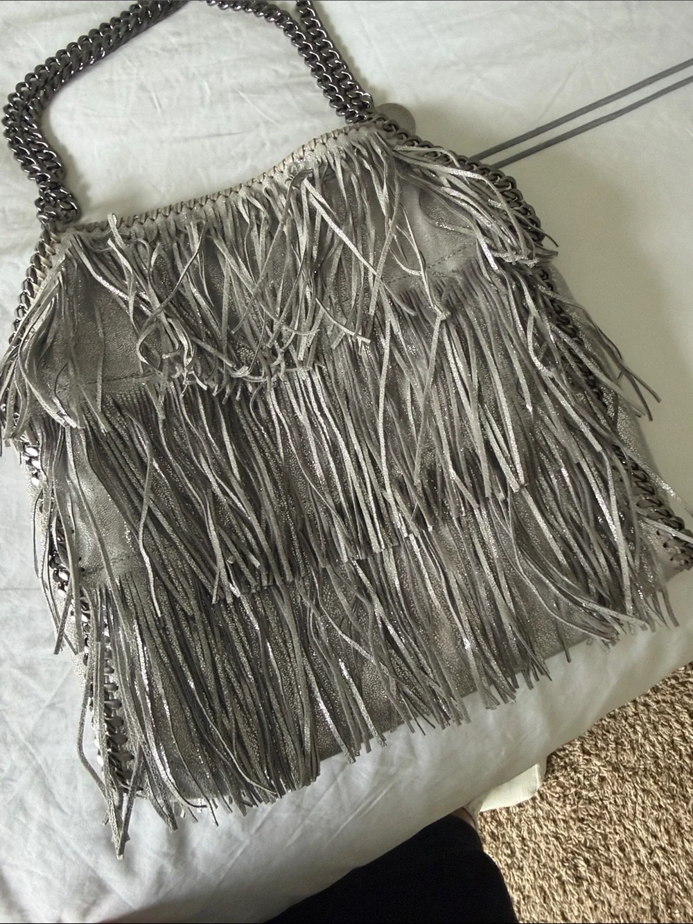 Stella McCartney Fringed Metallic Shoulder Bag - Silver